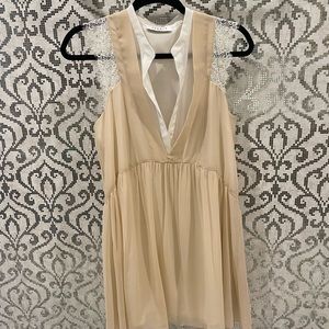 Early 2000s Vintage Nude Sandro Designer Flowy Dress